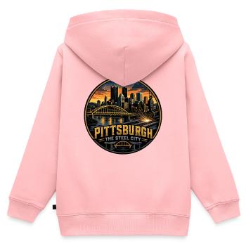 Pittsburgh Steel City Retro Bridge Schweißabzeichen - Kinder Premium Organic Zip Hoodie - Rosa - Hinten - AI Model Kid Female (0cm)