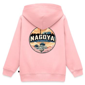 Retro Nagoya Castle Kirschblütenabzeichen - Kinder Premium Organic Zip Hoodie - Rosa - Hinten - AI Model Kid Female (0cm)