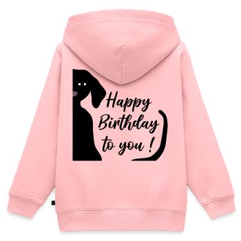 Joyeux anniversaire teckel - Sweat Premium à capuche zippé enfant bio - rose - Dos - AI Model Kid Female (0cm)