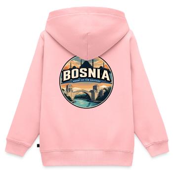 Retro Bosnia Mostar Stari Höchstabzeichen - Kinder Premium Organic Zip Hoodie - Rosa - Hinten - AI Model Kid Female (0cm)