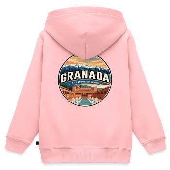 Écusson rétro du palais Granada Alhambra - Sweat Premium à capuche zippé enfant bio - rose - Dos - AI Model Kid Female (0cm)