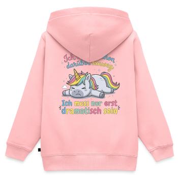 Dramatisches Einhorn: Ich muss erst dramatisch ... - Kinder Premium Organic Zip Hoodie - Rosa - Hinten - AI Model Kid Female (0cm)