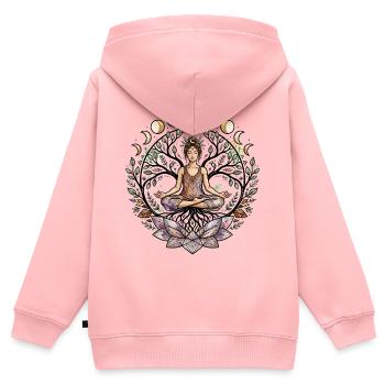Yoga Woman Arbre de la Vie Phases de la Lune du Lotus - Atma Boho - Sweat Premium à capuche zippé enfant bio - rose - Dos - AI Model Kid Female (0cm)
