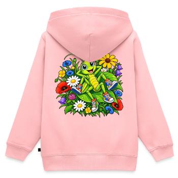 Sauterelle cool - Sweat Premium à capuche zippé enfant bio - rose - Dos - AI Model Kid Female (0cm)