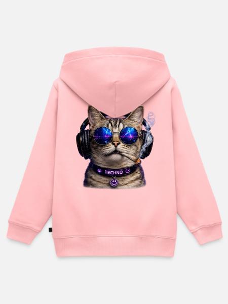 DropWild Loki Techno cat - Kinder Premium Organic Zip Hoodie - Rosa