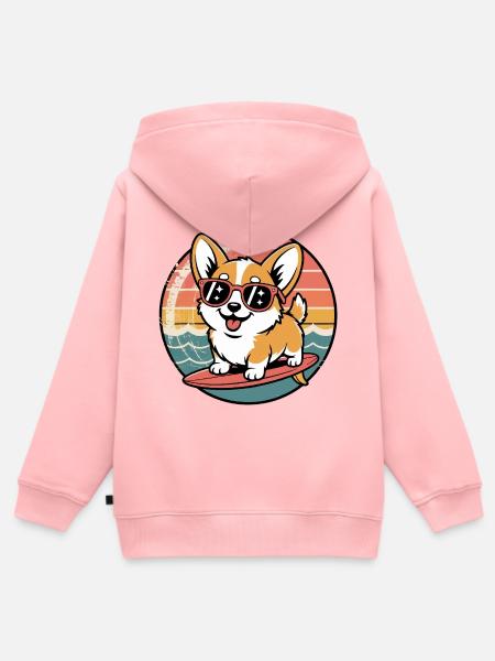 Corgy Surfer - Kinder Premium Organic Zip Hoodie - Rosa
