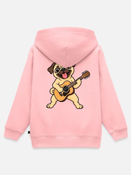 Süßer Mops mit Akustikgitarre - Kinder Premium Organic Zip Hoodie - Rosa