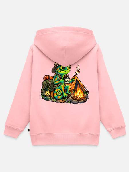 Chamäleon beim Camping - Kinder Premium Organic Zip Hoodie - Rosa