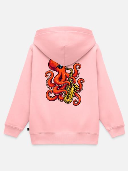 Oktopus mit Saxophon - Kinder Premium Organic Zip Hoodie - Rosa