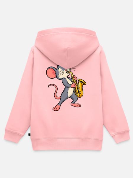 Maus mit Saxophon - Kinder Premium Organic Zip Hoodie - Rosa