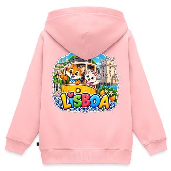 Tavi & Nela in Lisboa - Kinder Premium Organic Zip Hoodie - Rosa - Hinten - AI Model Kid Female (0cm)