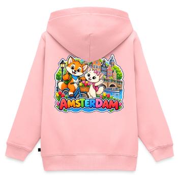 Tavi & Nela in Amsterdam - Kinder Premium Organic Zip Hoodie - Rosa - Hinten - AI Model Kid Female (0cm)