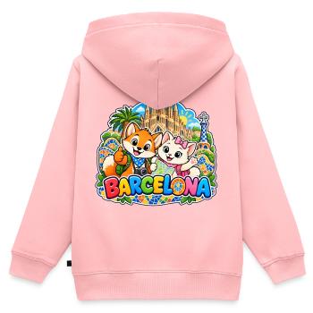 Tavi & Nela in Barcelona - Kinder Premium Organic Zip Hoodie - Rosa - Hinten - AI Model Kid Female (0cm)