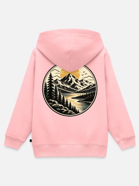 Berglandschaft am Sonnenuntergangsee - Kinder Premium Organic Zip Hoodie - Rosa