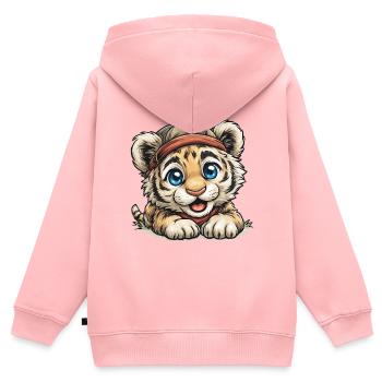 Kleiner Tiger mit rotem Stirnband - Kinder Premium Organic Zip Hoodie - Rosa - Hinten - AI Model Kid Female (0cm)