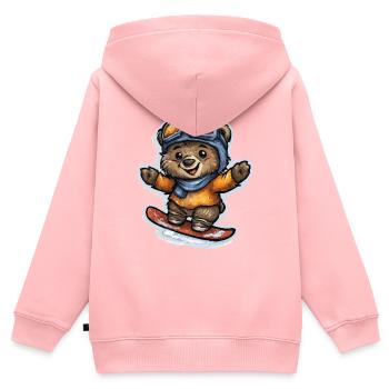 Winterteddy auf dem Snowboard - Kinder Premium Organic Zip Hoodie - Rosa - Hinten - AI Model Kid Female (0cm)