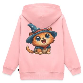 Katzenzauberer mit Sternenhut - Kinder Premium Organic Zip Hoodie - Rosa - Hinten - AI Model Kid Female (0cm)