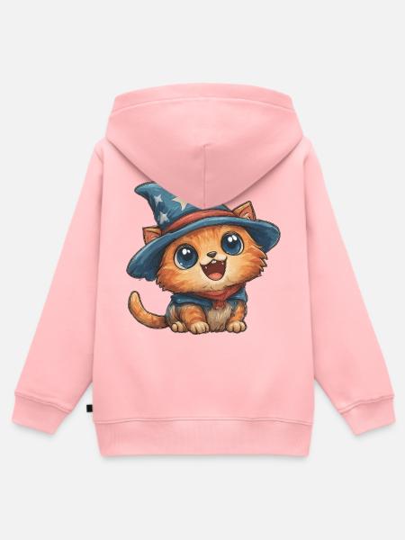 Katzenzauberer mit Sternenhut - Kinder Premium Organic Zip Hoodie - Rosa