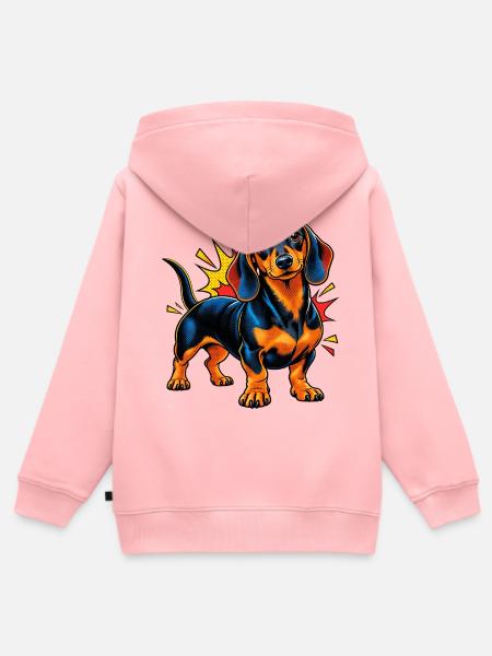 Dackel – Comic Pop Art - Kinder Premium Organic Zip Hoodie - Rosa