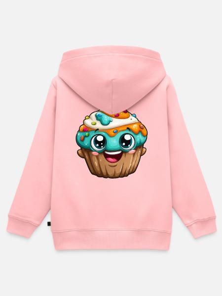 Kawaii Cupcake Cartoon Gesichter - Kinder Premium Organic Zip Hoodie - Rosa