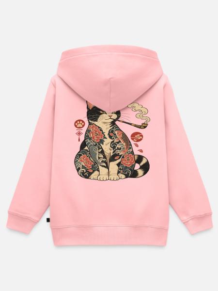 Katzentattoo mit Koi-Blüten - Kinder Premium Organic Zip Hoodie - Rosa