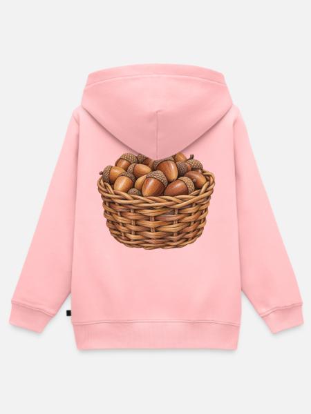 Weidenkorb gefüllt mit Eicheneicheln - Kinder Premium Organic Zip Hoodie - Rosa