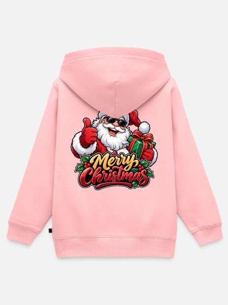 Weihnachtsmann mit Sonnenbrille: Frohe Weihnachten - Kinder Premium Organic Zip Hoodie - Rosa