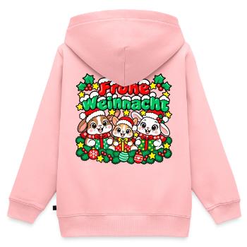 Frohe Weihnachten Kuschelhasen Trio - Kinder Premium Organic Zip Hoodie - Rosa - Hinten - AI Model Kid Female (0cm)