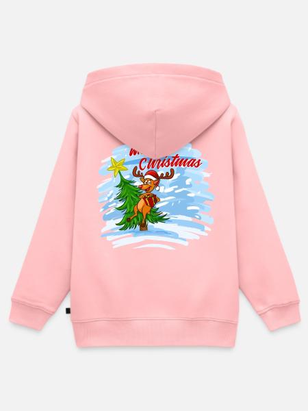 Merry Christmas - Rentier mit Geschenk am Baum - Kinder Premium Organic Zip Hoodie - Rosa