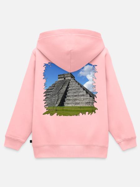 Maya-Pyramide Chichén Itzá im Sonnenlicht - Kinder Premium Organic Zip Hoodie - Rosa