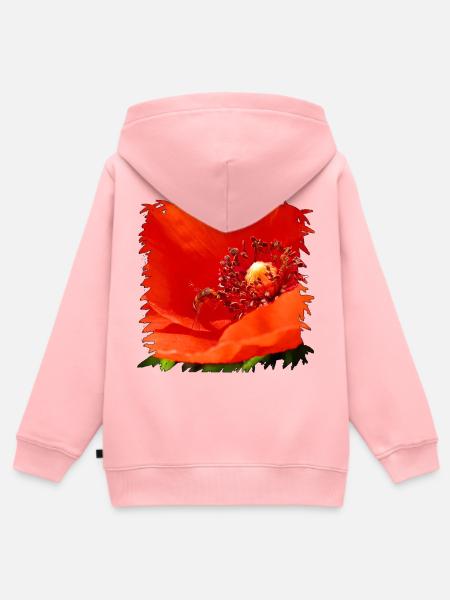 Roter Mohn mit getarnter Schwebfliege - Kinder Premium Organic Zip Hoodie - Rosa