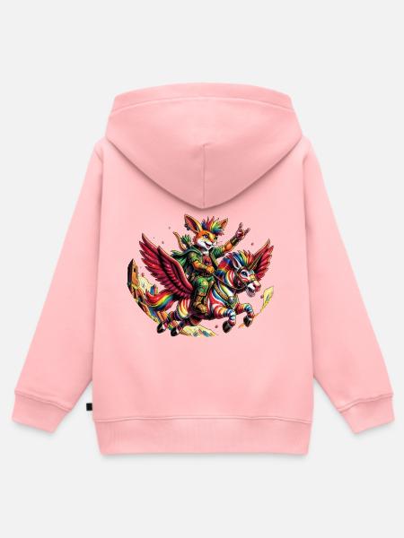 Punk Bunny-Waldelfe auf Regenbogen-Zebra-Einhorn - Kinder Premium Organic Zip Hoodie - Rosa