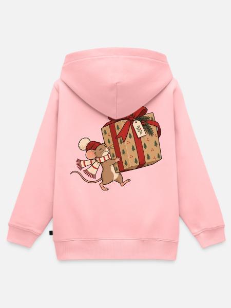 Christmas Mouse With Gift - Kinder Premium Organic Zip Hoodie - Rosa