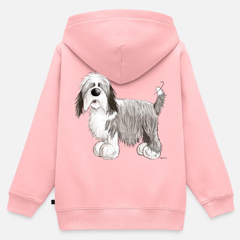 Bearded Collie - Sweat Premium à capuche zippé enfant bio - rose