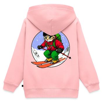 Skier Cat Freeride - Sweat Premium à capuche zippé enfant bio - rose - Dos - AI Model Kid Female (0cm)