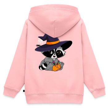 Snuggles der Waschbär mit Halloweensüßigkeiten - Kinder Premium Organic Zip Hoodie - Rosa - Hinten - AI Model Kid Female (0cm)