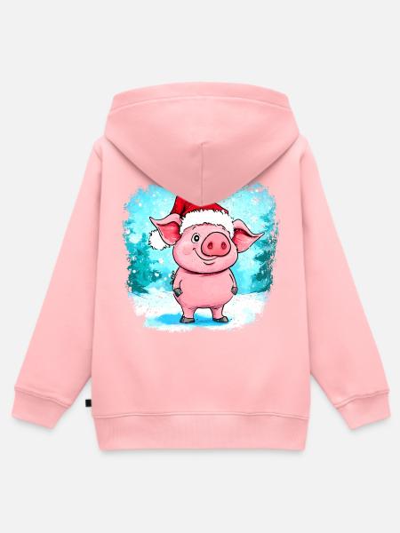 Schweinchen Weihnachtsmann Xmas - Kinder Premium Organic Zip Hoodie - Rosa