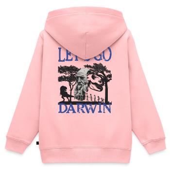 Idée cadeau textile Charles Darwin Evolution - Sweat Premium à capuche zippé enfant bio - rose - Dos - AI Model Kid Female (0cm)