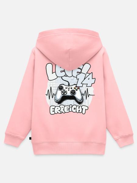 Level 14 erreicht Controller Joypad Herzschlag - Kinder Premium Organic Zip Hoodie - Rosa