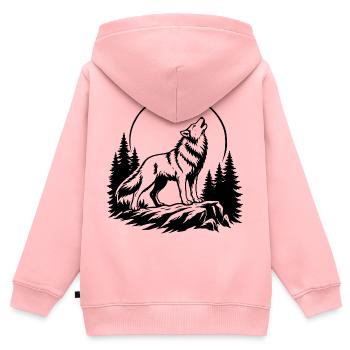 Wolf mit Vollmond - Kinder Premium Organic Zip Hoodie - Rosa - Hinten - AI Model Kid Female (0cm)