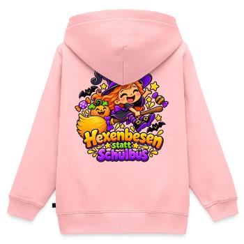 Hexenbesen statt Schulbus - Kinder Premium Organic Zip Hoodie - Rosa - Hinten - AI Model Kid Female (0cm)