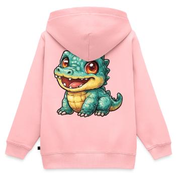 Fröhlicher Krokodil Dino mit großen Augen - Kinder Premium Organic Zip Hoodie - Rosa - Hinten - AI Model Kid Female (0cm)