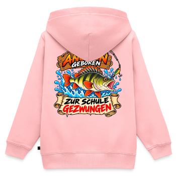 Angeln geboren, zur Schule gezwungen - Kinder Premium Organic Zip Hoodie - Rosa - Hinten - AI Model Kid Female (0cm)