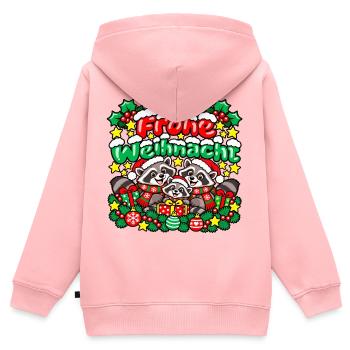 Frohe Weihnachten Waschbären - Kinder Premium Organic Zip Hoodie - Rosa - Hinten - AI Model Kid Female (0cm)