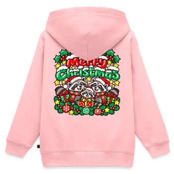 Raccoons Christmas Cheer Trio - Kinder Premium Organic Zip Hoodie - Rosa - Hinten - AI Model Kid Female (0cm)