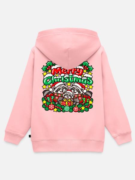 Raccoons Christmas Cheer Trio - Kinder Premium Organic Zip Hoodie - Rosa