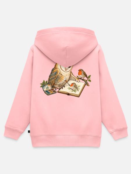 Eule malt ein Rotkehlchen - Kinder Premium Organic Zip Hoodie - Rosa