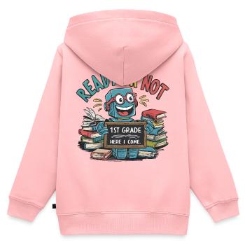 Premier jour d’école pour les petits robots - Sweat Premium à capuche zippé enfant bio - rose - Dos - AI Model Kid Female (0cm)
