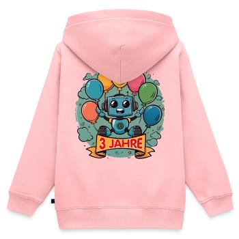 3 Jahre Geburtstag Kleiner Roboter mit Luftballons - Kinder Premium Organic Zip Hoodie - Rosa - Hinten - AI Model Kid Female (0cm)