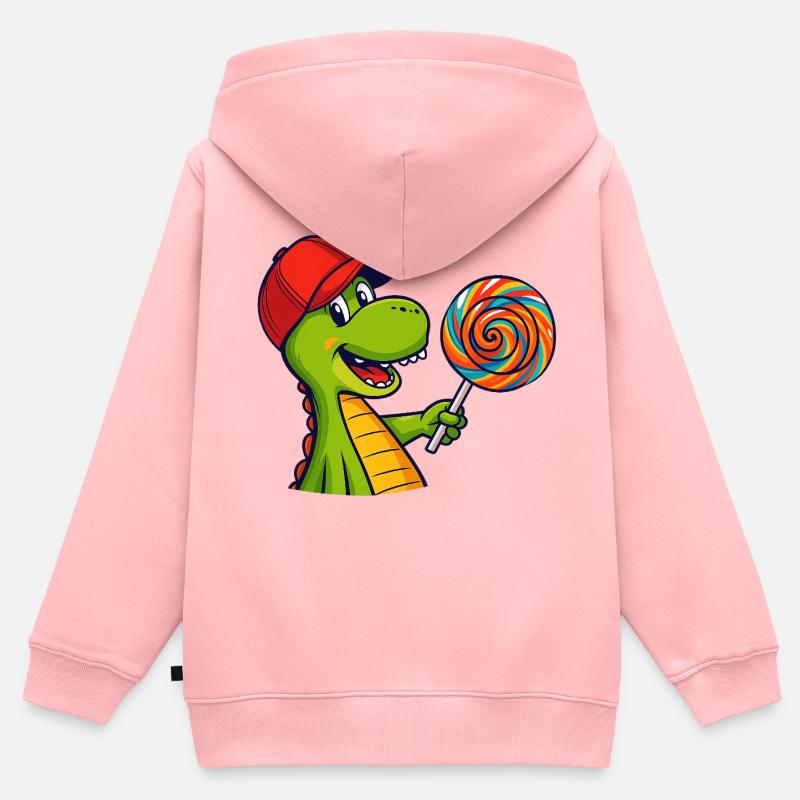 Bunter_Dinosaur_mit_Lutscher - Sweat Premium à capuche zippé enfant bio - rose